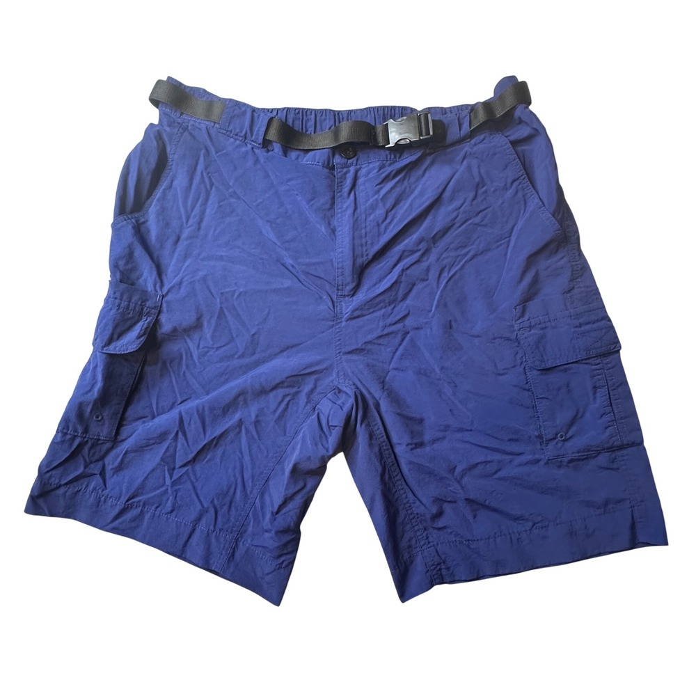 Magellan Cargo Shorts Men L Blue Fish Gear Water Repellent Belted Hiking Fishing